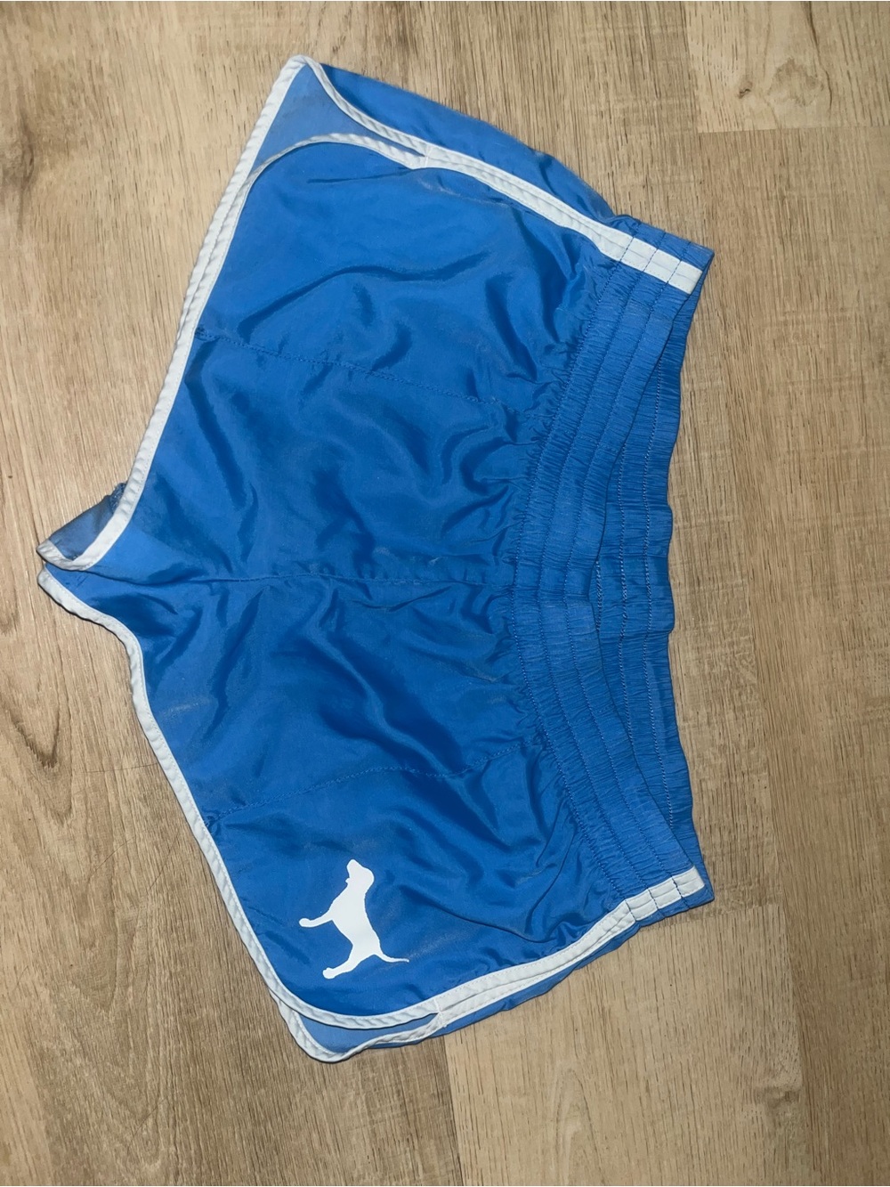 PINK Victoria's Secret Blue Micro Track Shorts with White Logo